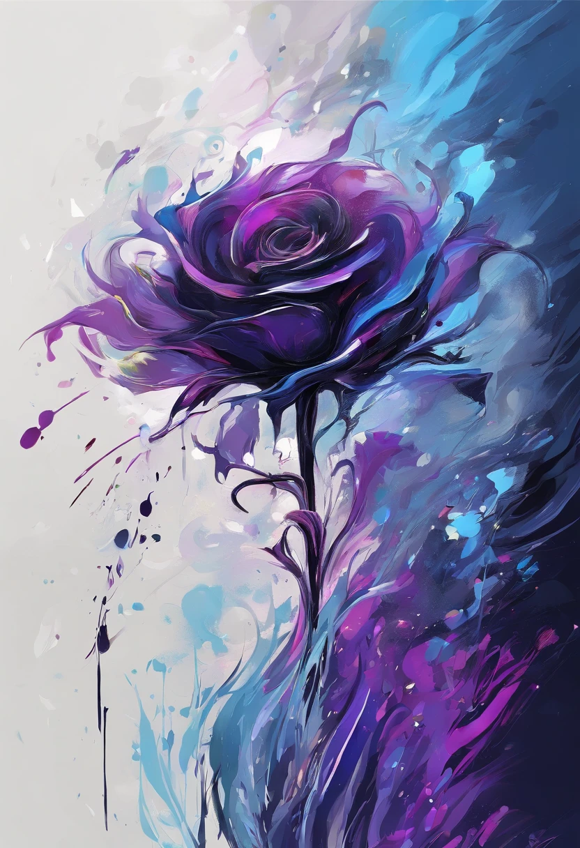 Draw an abstract painting of a single flower.,deep black rose flower、use acrylic paint、Abstract artist known for his unique use of acrylic pouring, real brush strokes,aesthetic composition,Minimal style, heavy controlled strokes、Overwhelming shape、deep mysterious beauty, deep black rose flower、It strongly symbolizes the despair and sadness of the work...、The entire work has a deep dark tone.、dark blue-purple、Add moist compacted sand、Enhances the texture and tactile elements of your artwork, While staring at this image, oot、Interaction of color and texture、feel hopeless、Swallowed in a whirlpool of despair、isolated in despair
