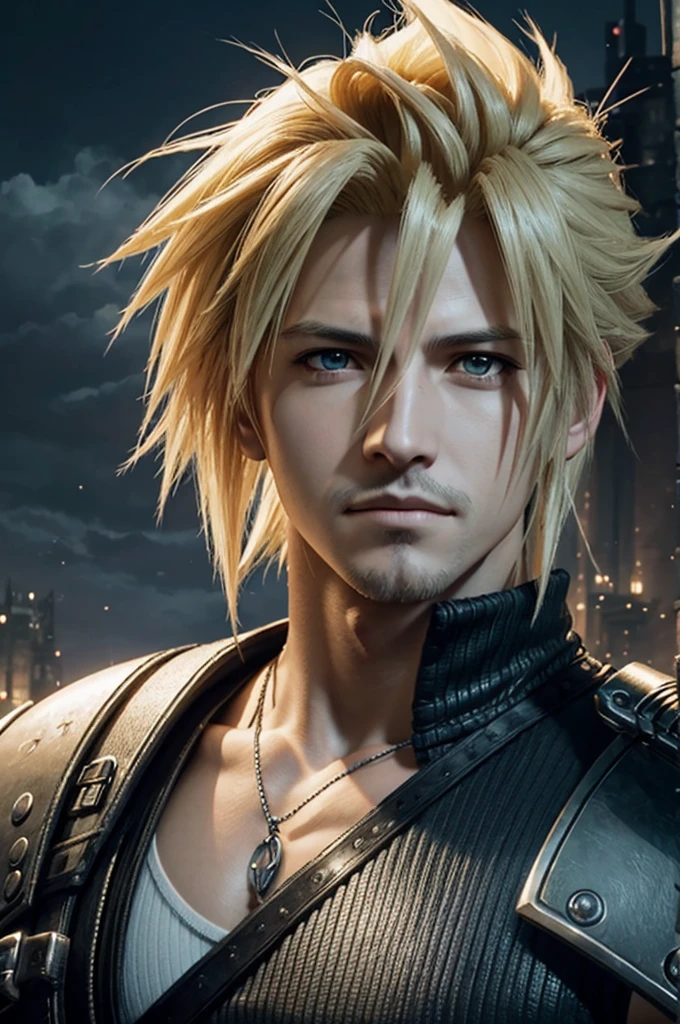 a close up of a person with a sword in a city, cloud strife, portrait of cloud strife, from final fantasy vii, final fantasy 7, from ff7, ff 7, cloud, from final fantasy, final fantasy face, final fantasy character, final fantasy, final-fantasy, final - fantasy, square enix, final fantsy, closeup portrait shot