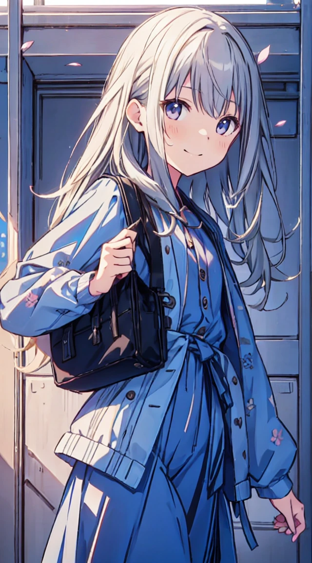 masutepiece, Best Quality,Illustration, Wallpaper, ultra -detail, 1little girl、♡、Futomo、Poses in motion、soft smiling、spring outfit