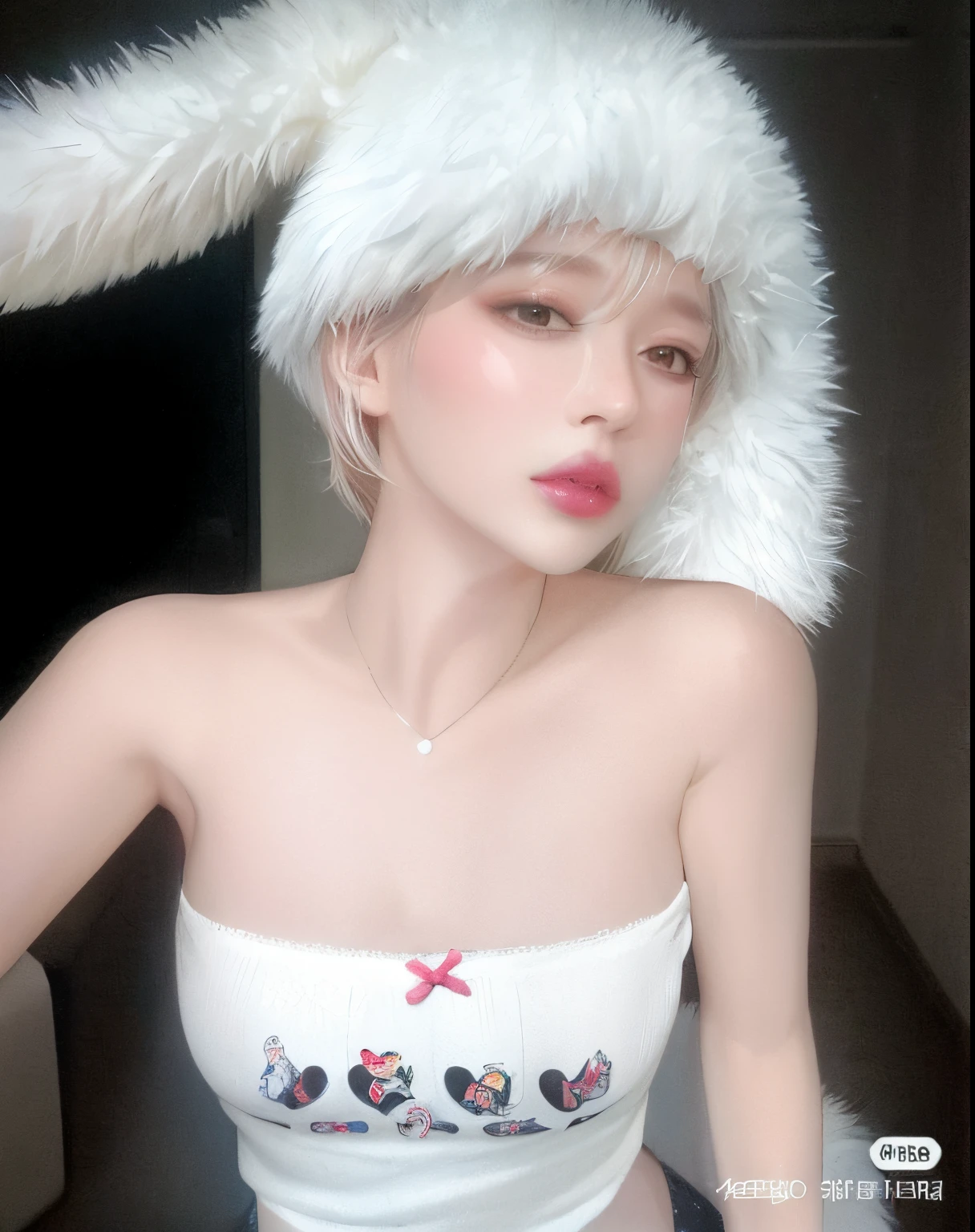 araffe con sombrero de conejo blanco y top blanco, Sakimichan, ulzzang, Cai Xukun, pale snow white skin, Heonhwa Choe, Tendencias en CGVeStation, pale milky white porcelain skin, Lalisa Manobal, 8k)), Sun Yunjoo, Jinyoung Shin, con una gargantilla y un lindo sombrero