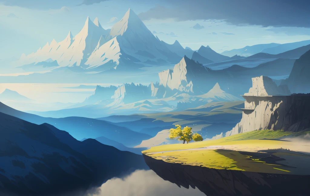 Mountain with a lone tree on a cliff in the center of the valley, Concept art wallpaper 4K, Anime landscapes, Anime landscape wallpaper, 4k highly detailed digital art, 4k detailed digital art, concept-art. epic landscapes, most epic landscape, Digital 2D Fantasy Art, Landscape wallpaper, epic landscapes, digital painting concept art, epic landscapes, Stunning wallpapers
