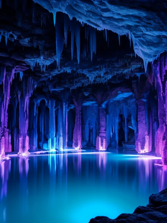 (ultra-detailed,realistic:1.37),crystal caverns,shimmering stalactites and stalagmites,reflective pools of water,glowing crystals,mesmerizing light effects,underground world,fantastical formations,subterranean beauty,ethereal atmosphere,hidden treasures,glimmering gemstones,otherworldly colors,mysterious depths,majestic architecture,dazzling illuminations,enchanted adventure,crystalline structures,prismatic reflections,sublime tranquility,captivating underground landscapes,luminous glow,sublime beauty,caves of wonder