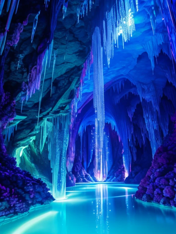 (ultra-detailed,realistic:1.37),crystal caverns,shimmering stalactites and stalagmites,reflective pools of water,glowing crystals,mesmerizing light effects,underground world,fantastical formations,subterranean beauty,ethereal atmosphere,hidden treasures,glimmering gemstones,otherworldly colors,mysterious depths,majestic architecture,dazzling illuminations,enchanted adventure,crystalline structures,prismatic reflections,sublime tranquility,captivating underground landscapes,luminous glow,sublime beauty,caves of wonder