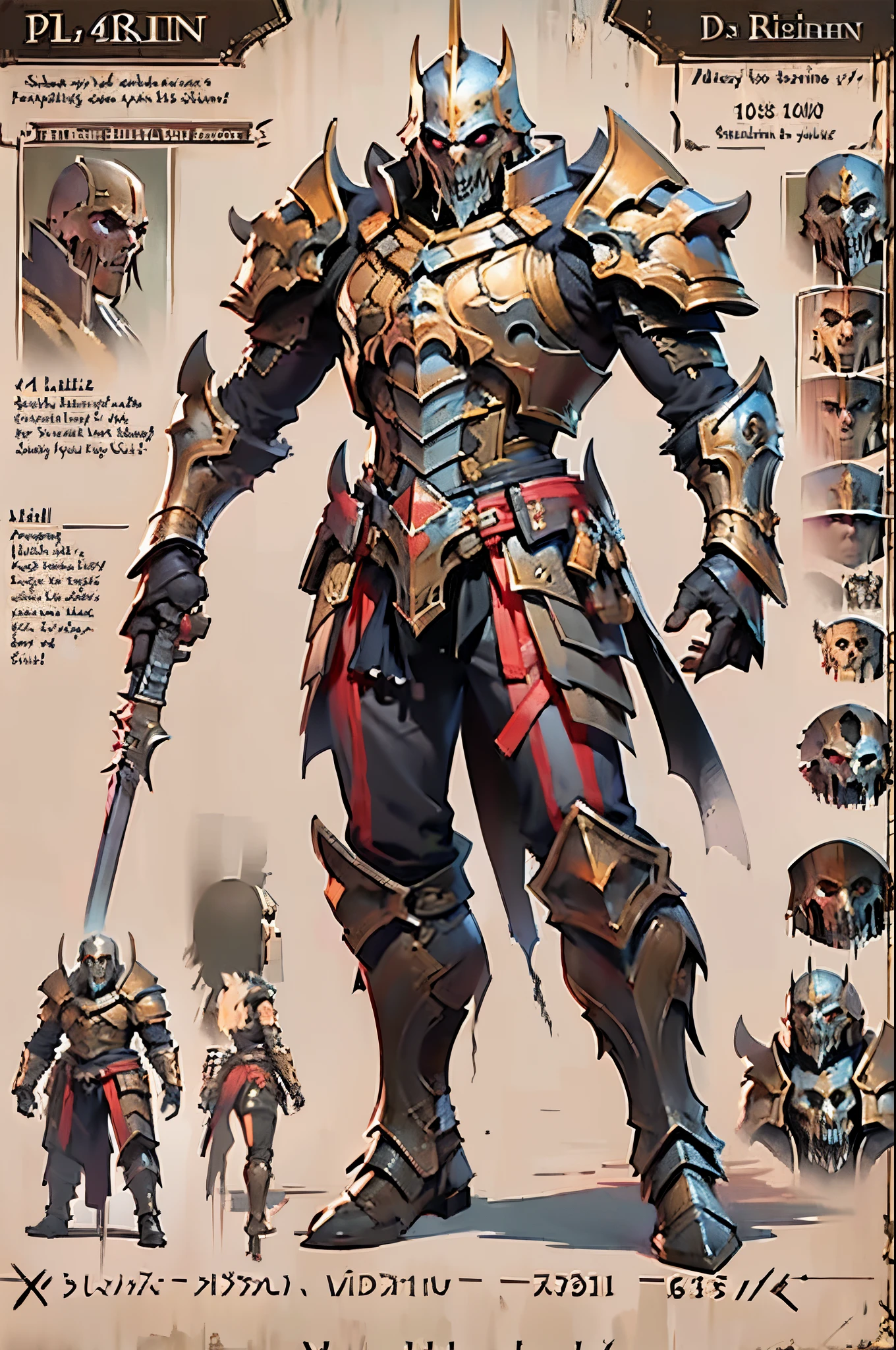 D14bl0 style paladin，three sided view, character chart, reference sheet, Gothic art, UHD, retina, masterpiece, 1080P, 16k, award winning