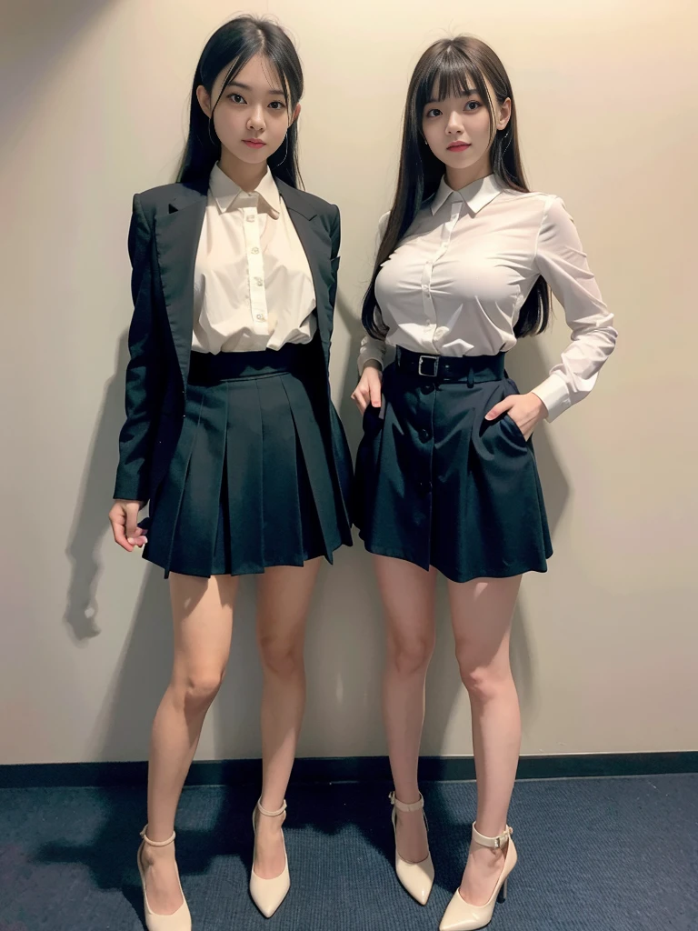 highest quality,ridiculous,Dramatic,2 Arav ladies in realistic style miniskirts,2 female students,Very detailed details of the face,Real skin texture,HD Skin,Delicate face, Perfect body,Long legs,Pantyhose,Night view,Standing in the school square, Still image of 007, Pageant rendering, model, Luxury, Network mode, Still frame from movie - ar 16:9