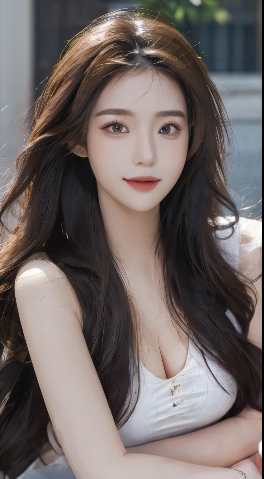 1个Giant Breast Girl,（enchanced quality：1.4），（Quality real skin texture), s delicate face,brunette color hair, Gradient hair, Petite figure,（perfect body figure：1.1）, There are gemstones on the forehead, rimless eyewears, Sparkling pupils，long eyelasher,grinning smile, Hyper-realism, 电影灯光, estimate, hyper realisitc, hyper HD, tmasterpiece, 16k，lie，Dream antasy space，Luxurious space