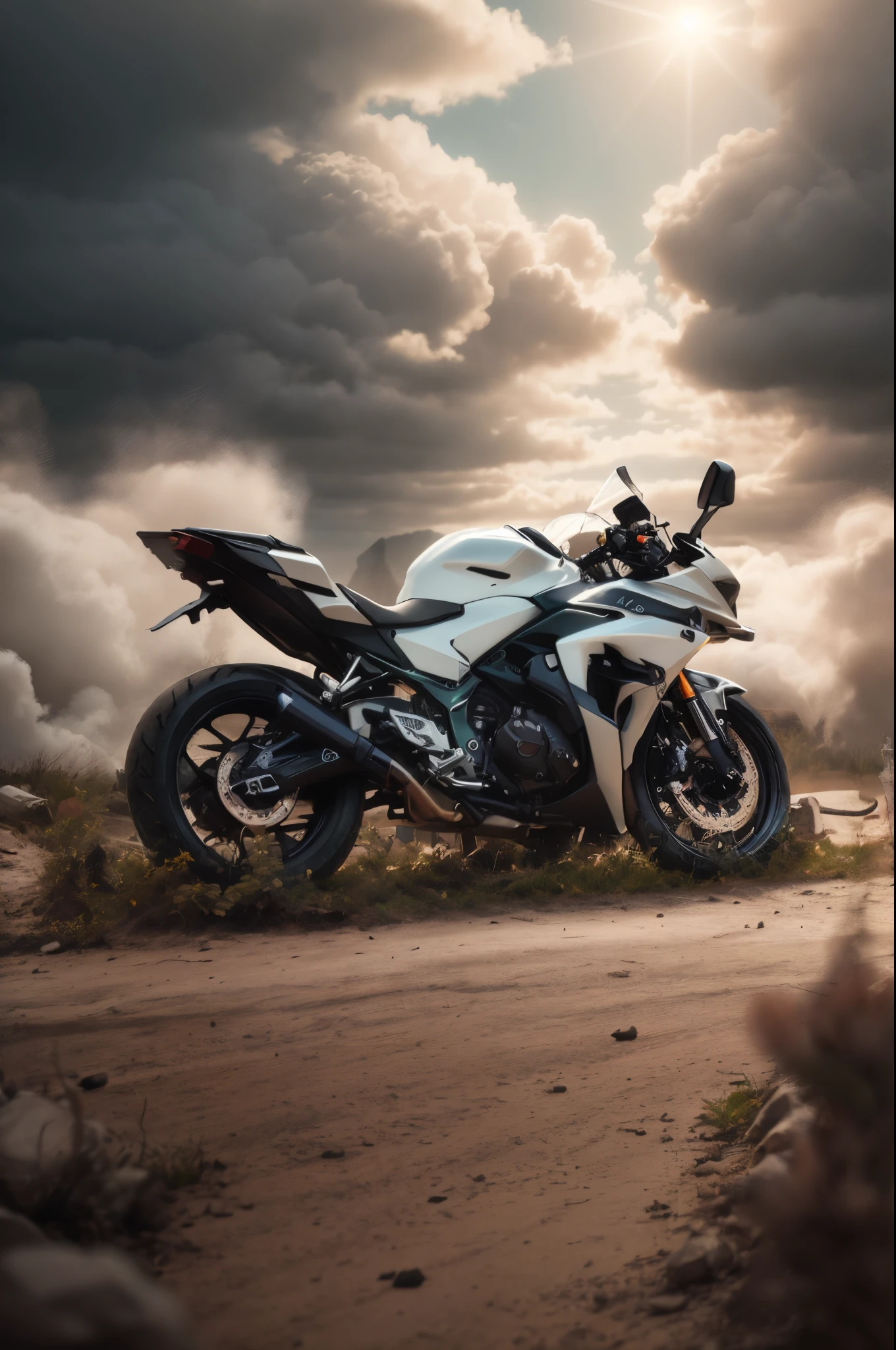 there a motorcycle parked on the side of the road, taken with sony a7r camera, powerful scene, motorcycle, yoshimura exhaust, one motorbike in center of frame, photo taken with sony a7r, photo taken with sony a7r camera, front side full, motorbike, shot on nikon d 3 2 0 0, taken with sony alpha 9