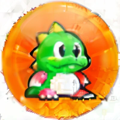 A green and white dragon sits on an orange button, Geelong, Yoshi, tall, koopa, spike shell, nipple play, gameicon, ?/5.0, reptil, head portrait, delpibru, daoshi, 1.8, ?. 8, Bowser, character icon, chrome dino