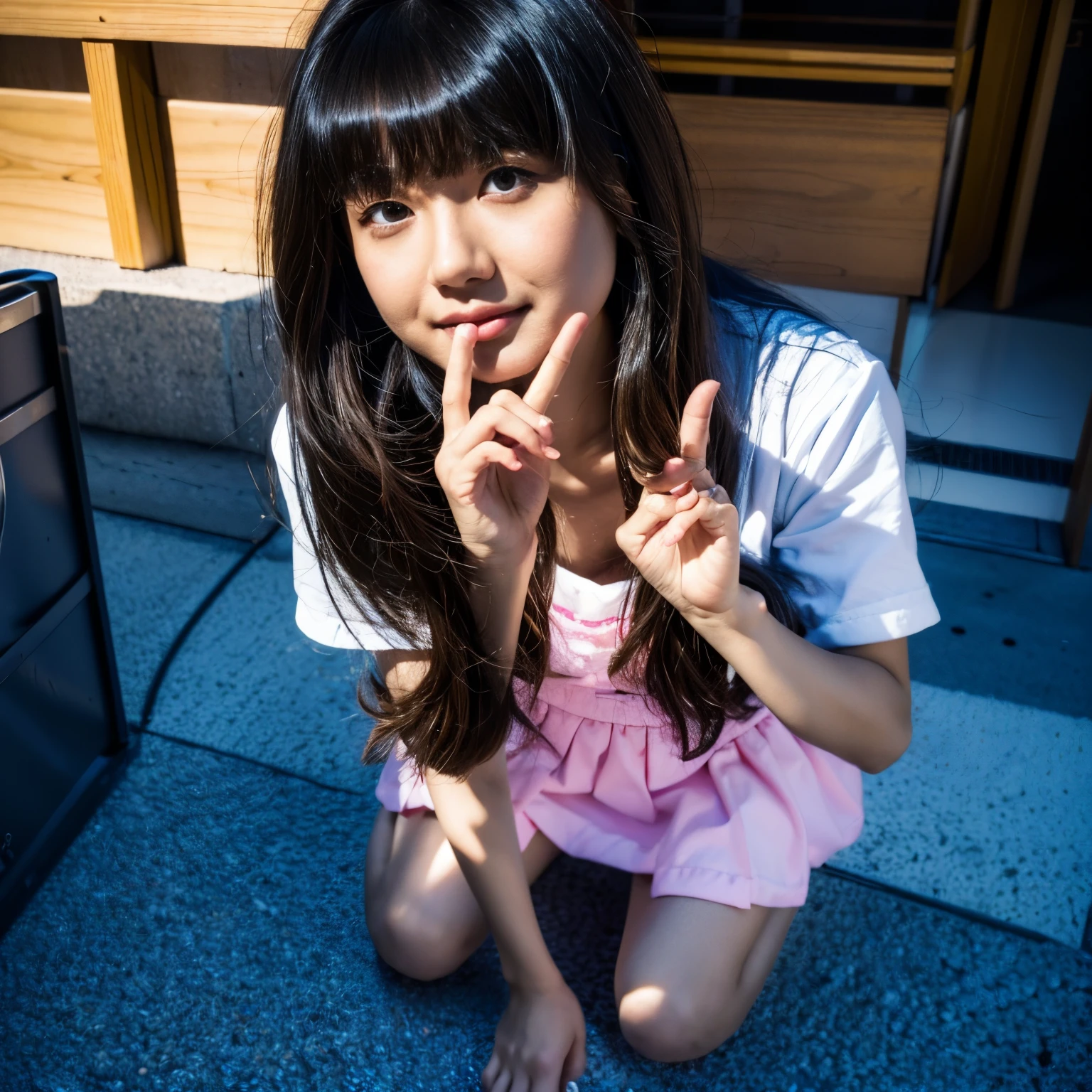 cute age girls, Height about 160cm, Brown eyes, Bright and cute colored clothes, long straight black hair, masutepiece, Best Quality, ultra-quality, High quality, hight resolution, ultla highres, absurderes, 4K, 8K, 16 K, Hyper Detailed, intricate-detail, amazing shading, High contrast, Realistic, photographrealistic, Raw photo, Photography, superfine illustration, foreshortening, Perfect Anatomy, Correct anatomy, perfectly proportions, Perfect face, Perfect hands, Perfect legs, Perfect fingers