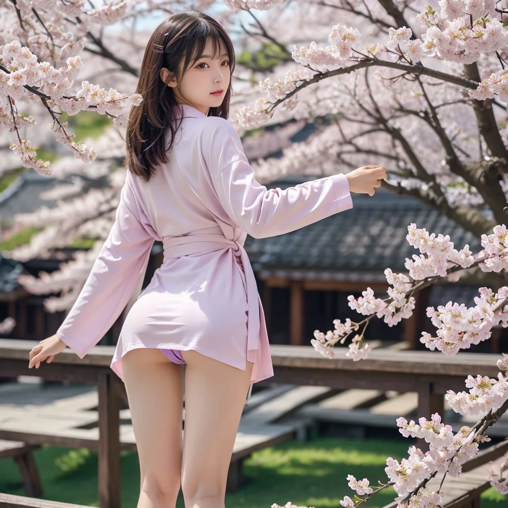(Purple kimono)、(Get on all fours and stick your butt out)、(top-quality,masterpiece:1.3,超A high resolution,),(ultra-detailliert,Caustics),(Photorealsitic:1.4,RAW shooting,)Ultra-realistic capture,A highly detailed,high-definition16Kfor human skin、 Natural Skin Texture、、The skin looks healthy with an even tone、 Use natural light and color,One Woman,japanes,kawaii,A dark-haired,very big hair,(depth of fields、chromatic abberation、、Wide range of lighting、Natural Shading、)、(Cherry blossoms in the air:1.2)、(Hair swaying in the wind:1.2)、(Cherry blossoms reflect light:1.1)、Cleavage can be seen through the exposed kimono、Legs visible through exposed kimono(Red garter belt、Crotch visible through exposed kimono、Kneel, spread your legs and look up、(Hair swaying in the wind:1.2)、 Background with: cherry trees、Perfect anatomical body proportions with legs spread:2.8、small red micro panties、Panty shot from behind、Facing forward、 M-shaped legs:2.8、wide open the crotch、Bend your knees、(Legs wide open)、open thigh、Lifting the buttocks to the limit、Yellow water drips from genitals、garterbelts