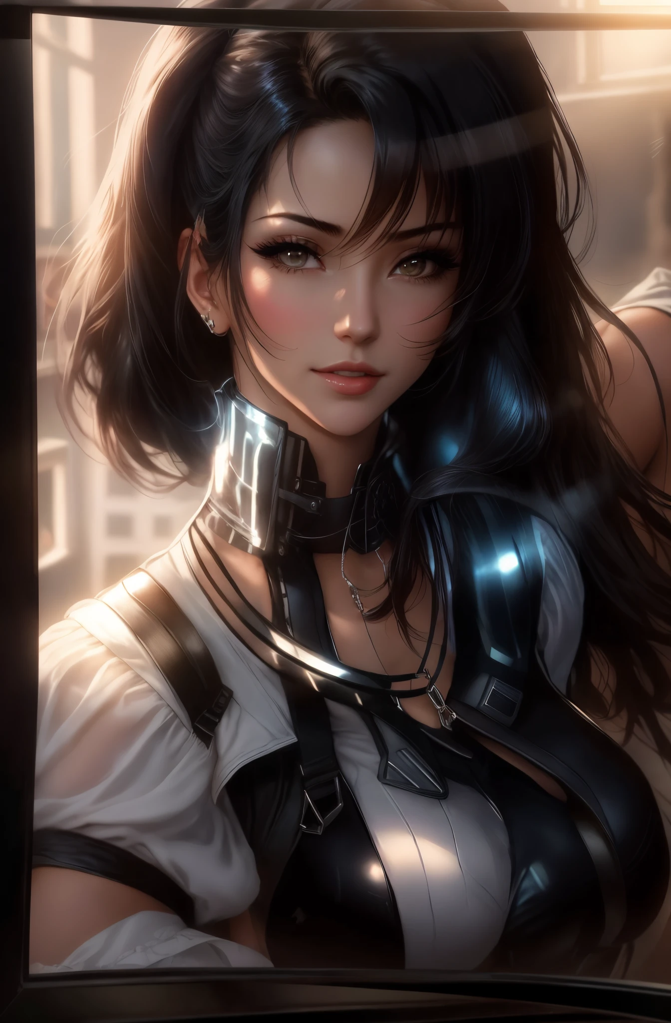 arafed image of a sexy couple posing together in a window, seductive tifa lockhart portrait, tifa, tifa lockhart, tifa lockheart, tifa lockhart portrait, glamorous tifa lockheart, portrait of tifa lockhart, tifa lockhart with white hair, range murata and artgerm, 8k high quality detailed art