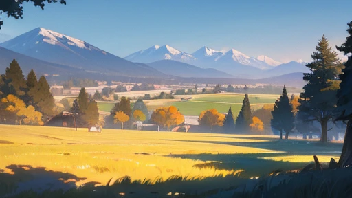 Different houses on a winter farm, trees, snow scene, stream, field, painting with a house in the middle, Anime countryside landscape, Anime background art, Anime landscape concept art, Anime landscapes, anime landscape wallpapers, beautiful anime scenery, Anime landscapes, Village background, studio glibly makoto shinkai, anime backgrounds, Makoto Shinkai's style, anime movie backgrounds, beautiful anime scenes