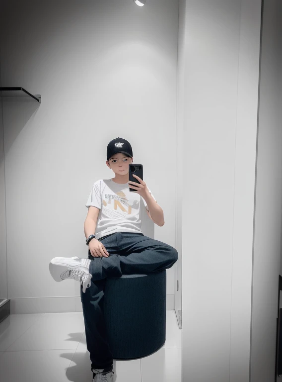 there  a man sitting on a stool taking a picture of himself, casual photography, in a mall, mirror selfie, taken with sony a7r camera, shot on nikon z9, at a mall, taken with sony alpha 9, shot on canon eos r 5, shot on canon eos r5, siting on a toilet, taken with a canon dslr camera