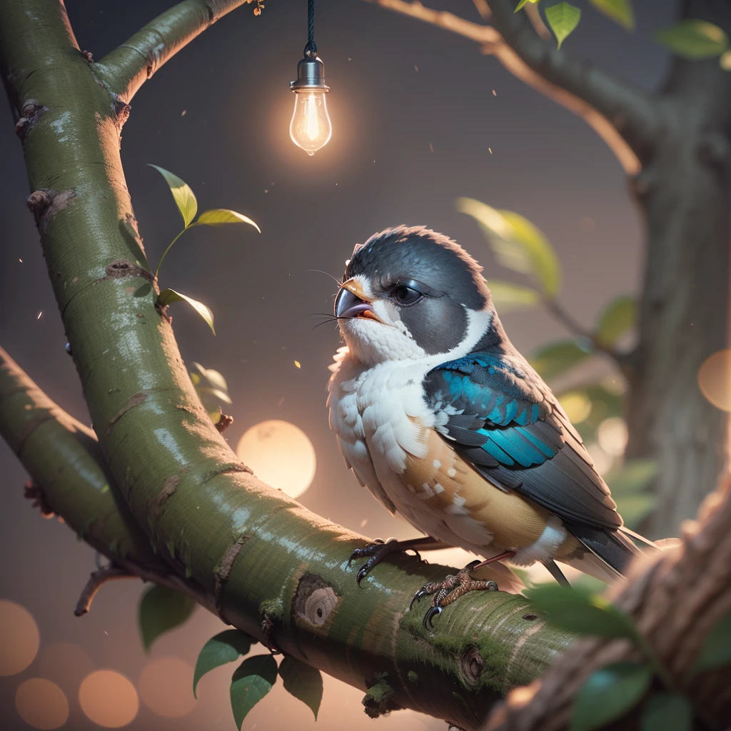 Swallows sleeping in the nest in the tree at night with eyes closed, 3D cartoon style --auto --s2