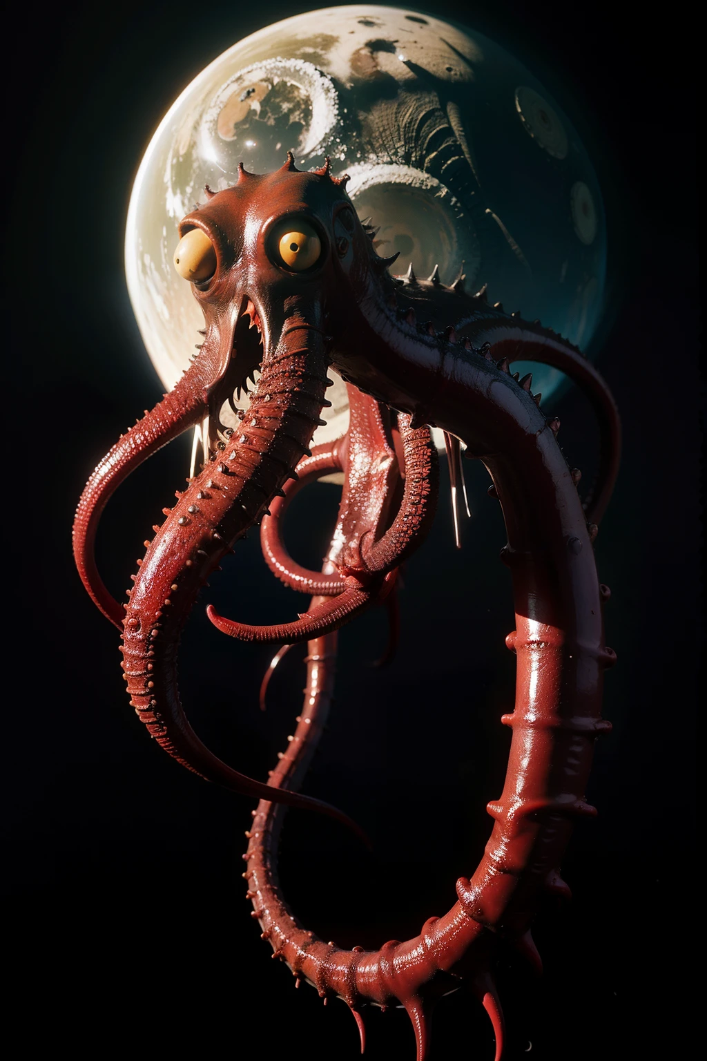 darkness's background，Cthulhu，Distorted space，hovering tentacles