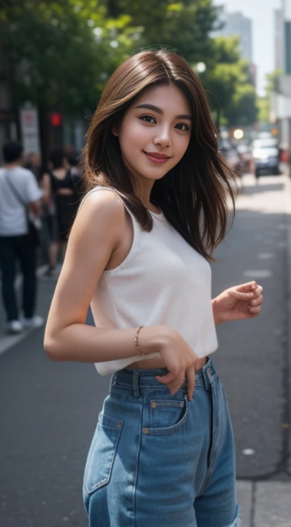 10, master-piece, RAW photo, full entire body, bestquality, photorealistic portrait, extremely detailed cg unity 8k wallpaper, Depth of Field, cinematic light, lens flare, ray tracing, (Very beautiful face........ , beautiful lips, beautidul eyes), Complex face details, ((ultra-detailed skin)) 1girls, In the dark, Deep Shadows, A Beautiful Girl, (The body is very slender......... :1.3), ((looking at the audience)),(big smile:1.3), Clear eyes, Front Shot, (pale skin), (Look very far ahead........., (upper body shot), (Brown cooked for the audience.........:1.3), Very thin, mediuml breasts, thick thighs,, city scape,(Random trendy clothes, ), (Random environment,nighttime,daylight), (Random environment,in the city)