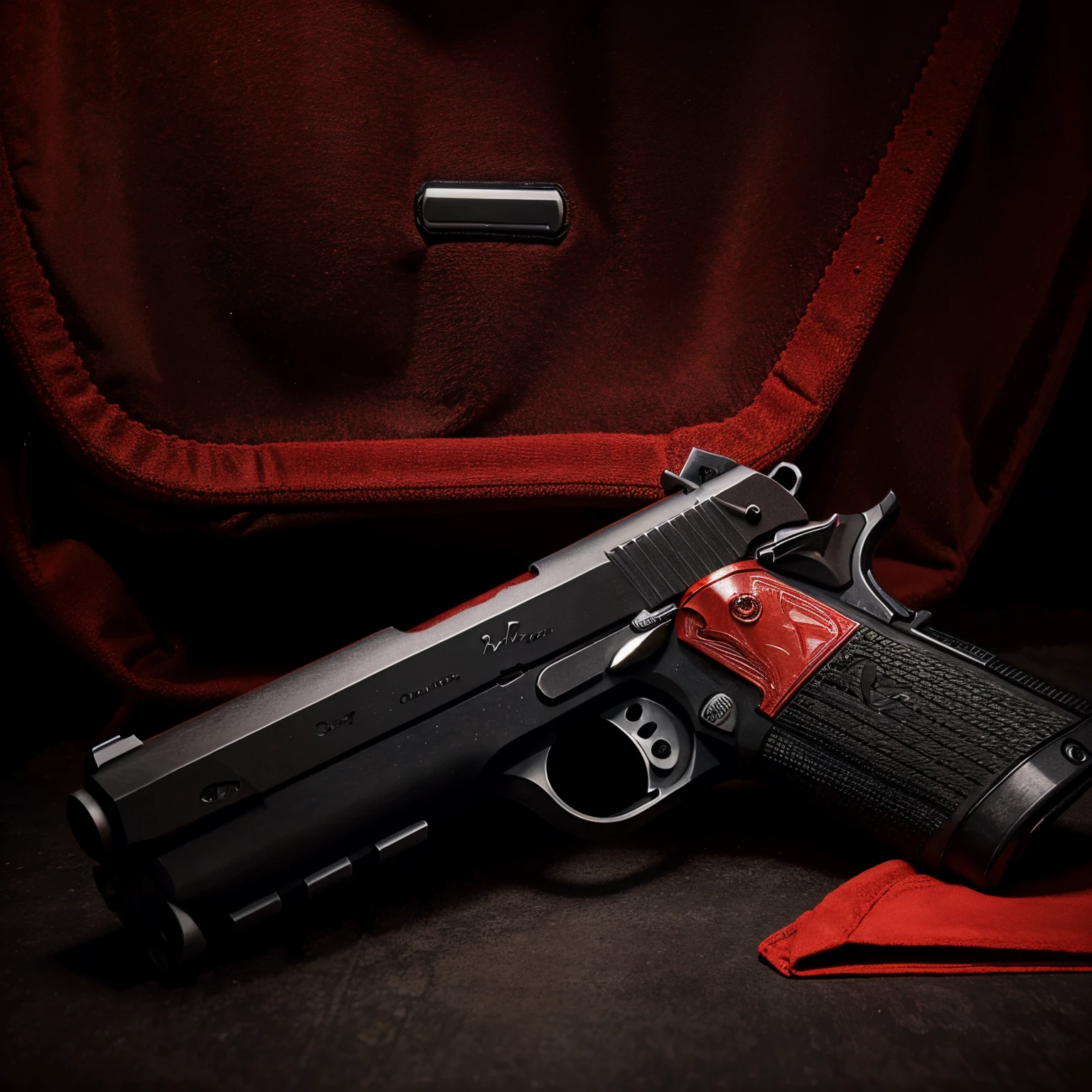 Sleek, 1911 pistol, black, red accent