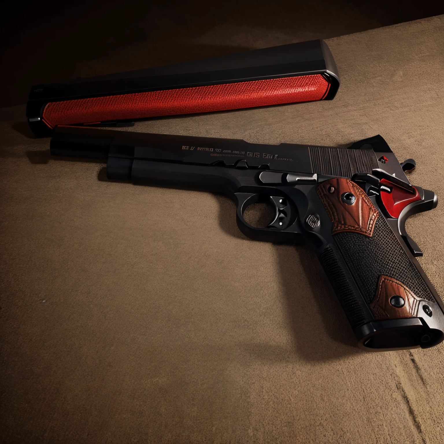 Sleek, 1911 pistol, black, red accent