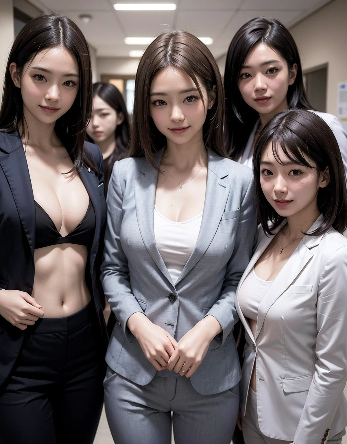 NSFW:1.4, A workplace infected with a nasty virus、top-quality、masutepiece、From the ceiling、All women:2, Take the office elevator、Japan Office Workers Group|(All Beautiful Teenage Girls {Naked:0.6|Wearing panties:0.4} In a business jacket {and skirts:0.5})、ultra gigantic tits、Fiercely lustful expression, Look at viewers wistfully:1.2, Poses reminiscent of sexual skills, Detailed{faces, skins, Eyes, nase, Bocchi}, Composition with depth