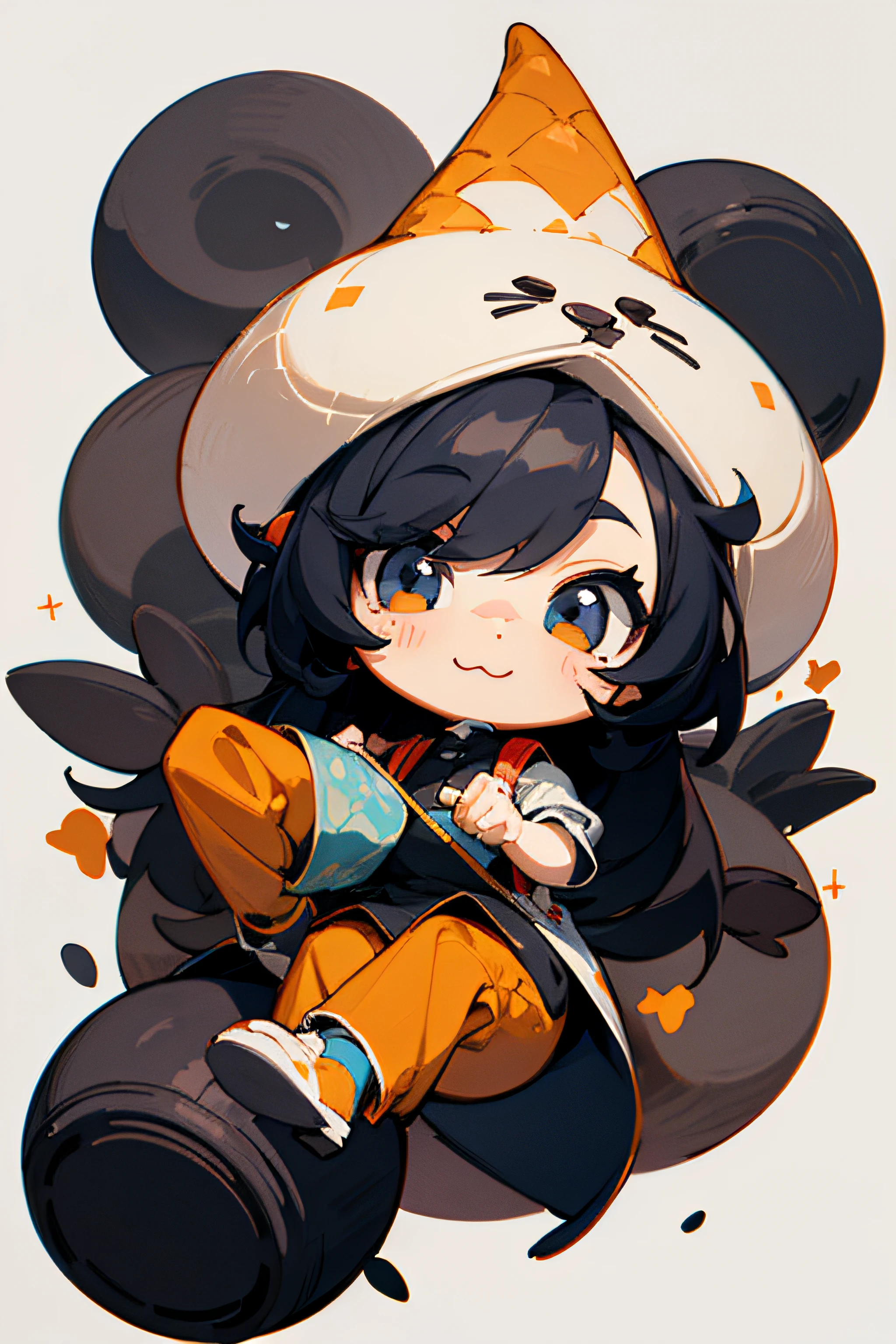 black rice personification,Q version,Cartoonish,cute big breasts,tchibi