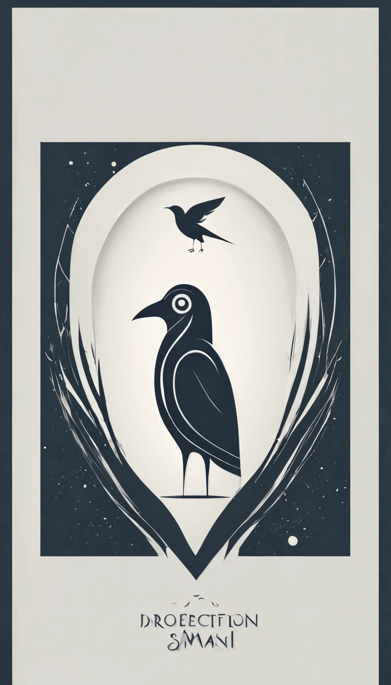Create a cinematic, abstract symbol for a film production company based on stories and music. The logo should represent the companionship between a boy musician and a storytelling fantasy bird. Minimalist symbol design