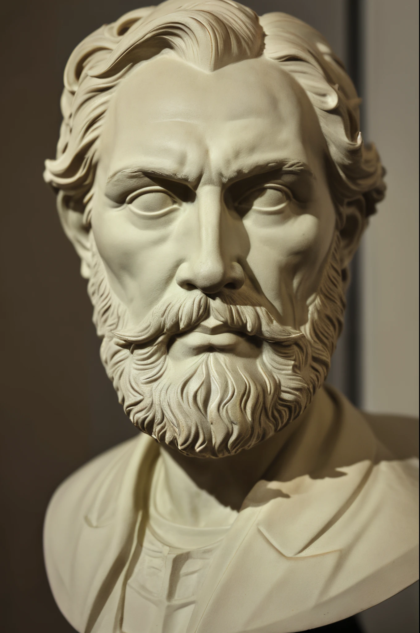 Close-up of a bust of a bearded man, Statue inspired by Willem Hondius, trending on zbrush central, new sculpture, bust of a knight, really large bust, Bust with intricate details, bust view, portrait bust, Bust, bust portrait, bust with a beautiful neck, Slightly turned right, male face and bust