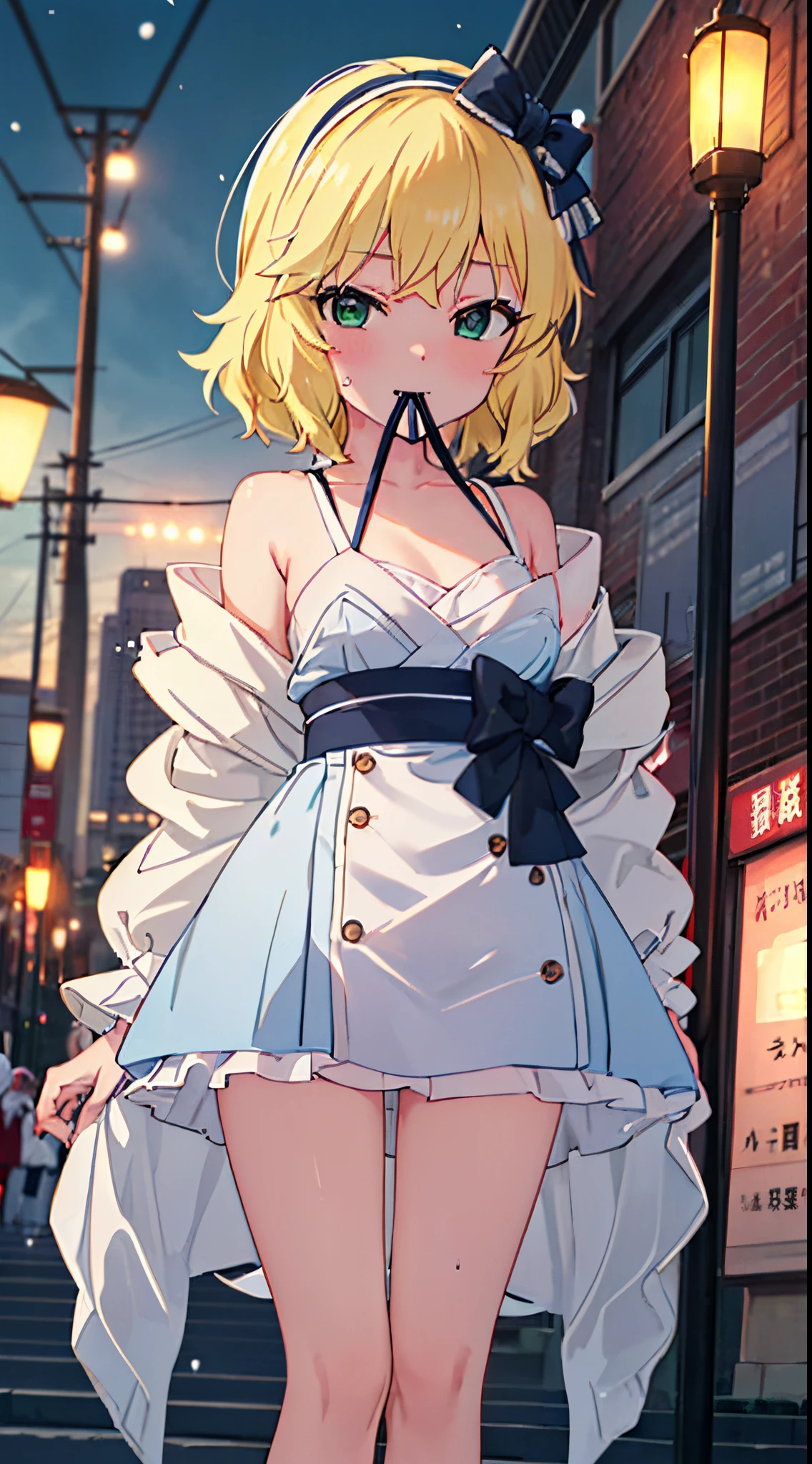 ((((perfect anatomia, Ultra-delicate skin)))), 1 girl,Skin glows, look away, Enjoying The Scenery,
beautiful hairl, Nice face, beautidful eyes,
Beautifulcollarbone, beaturiful body, The beautiful, beautiful thigh, pretty legs, a baby face, Open your clothes to reveal your underwear)),
((Ahegao, mortified, drools, with her mouth open)),
(lindo cenario), Winters, midynight, Hokkaido, Sapporo, Odori Park, christmas, Christmas tree, illuminated, Tv tower, Yuki, snowfall:1.4, Freezing weather, Frost,
(8K, quality, masterpiece:1.2, The content very detailed), (actual, realistically:1.3), Beautiful illustration, 电影灯光,Sakurai_Momo_theidolmastercinderellagirlsu149 blonde_the hair, shairband, short_the hair, Green_with eyes, through bangs, Upp_body, ssmile, the bow, Avak, wavy_the hair
