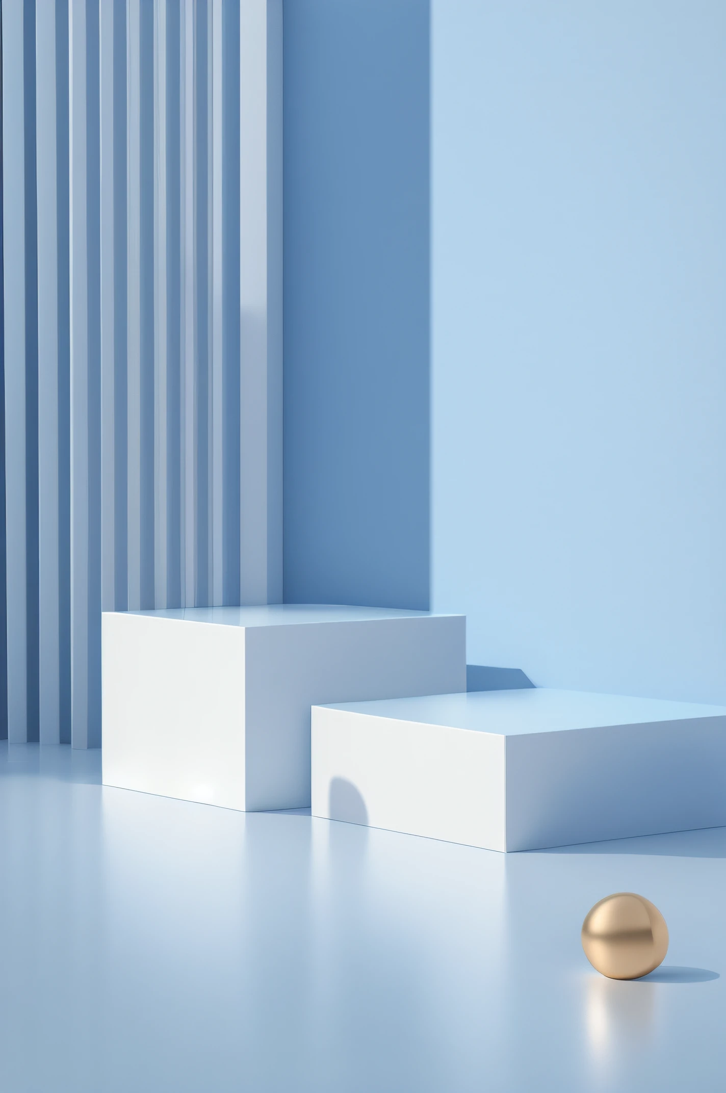 Crisp 3D rendering, 3D rendering style, geometric 3d render, geometric 3d render, minimalistic composition, abstract 3d rendering, White and blue color scheme, sky blue and white color scheme, Clean rendering, Lanzhen 3D rendering, blue and white colour scheme