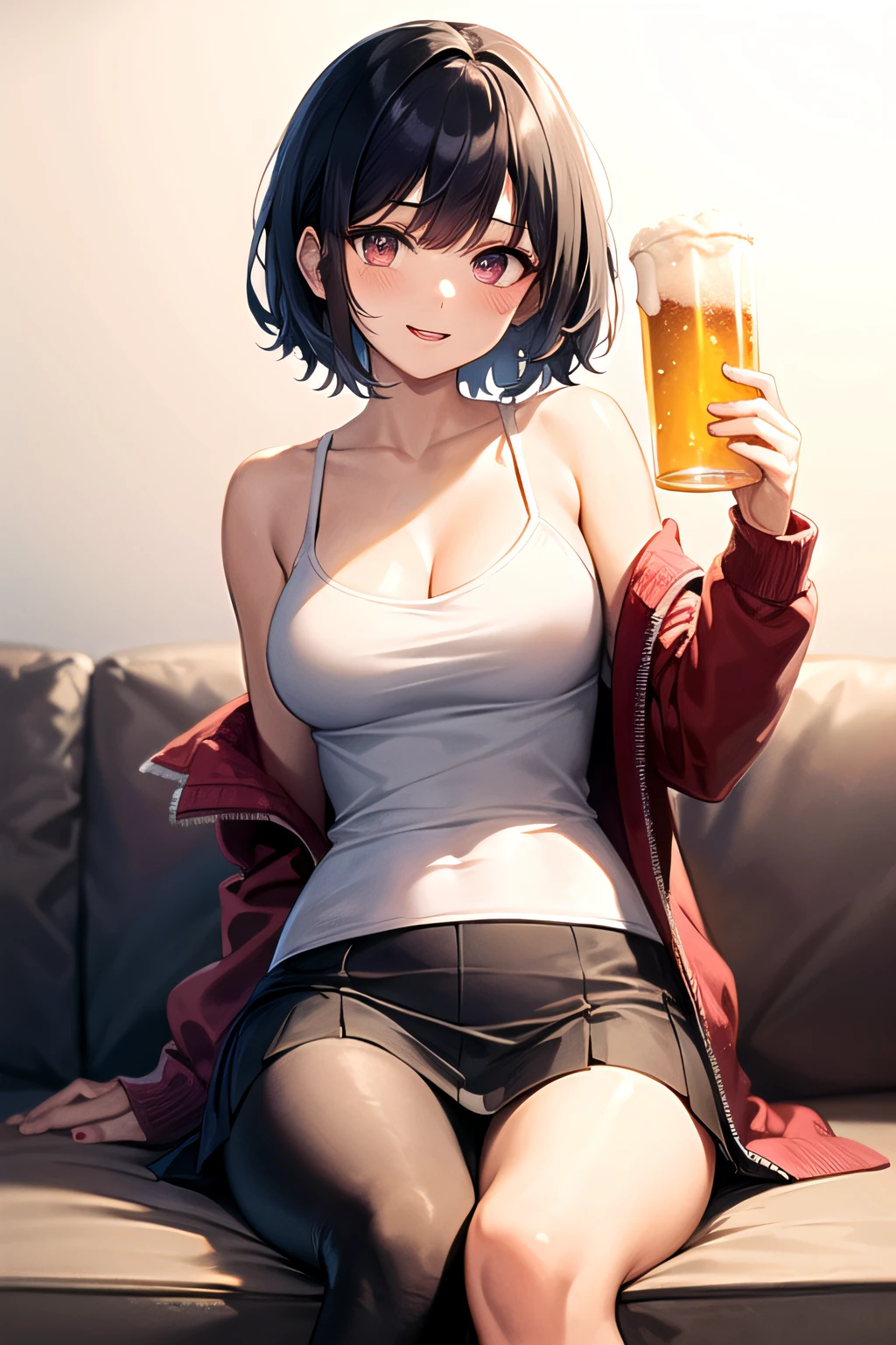 Eating nachos in a Mexican pub､Brown-haired girl in a cape drinking tequila　Wearing sneakers　High leg shorts with suspenders　Large Breasts　Showing her belly button　Ultra low rise　Knee-high socks　　No underwear　Belt on chest