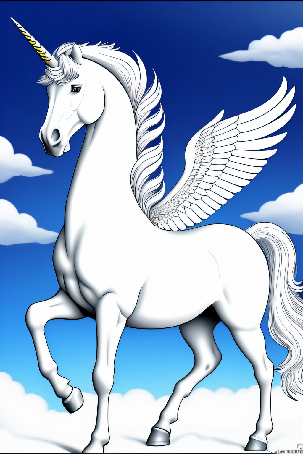 WHITE BACKGROUNDS PAGE Unicorn HORSE PEGASUS WINGS CLEAR OUTLINE Coloring Pages Graphic