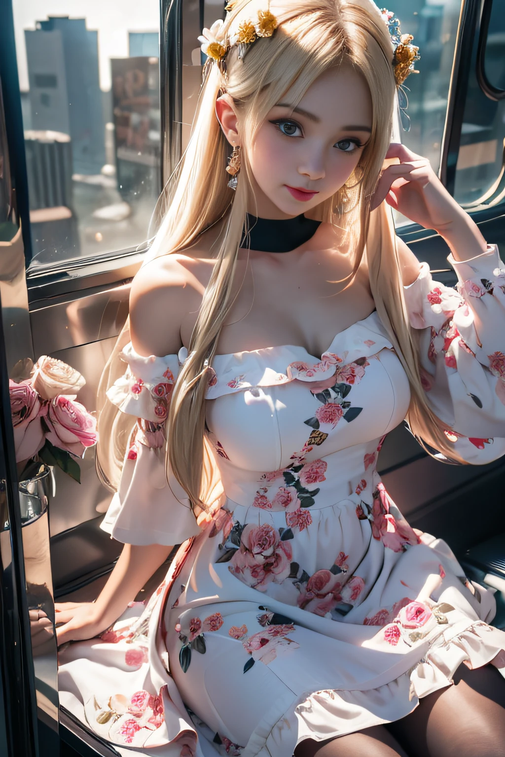 A girl, Paris, 18th Century, Vintage Image, Gorgeous Dressed , See Through Lace Dress and Corset Yi, choker,sitting outside a Parisian cafe with the [Eiffel Tower] in the background, natural daylight, best quality, masterpiece, illustration, an extremely delicate and beautiful, extremely detailed wallpaper, CG Unity wallpaper, extremely detailed, CG Unity, unit, 8k, incredible, with fine details, masterpiece, official art of the best quality 8k, CG Unity wallpaper absurd, absurd, incredibly absurd, size of huge, ultra-detailed, high-resolution, extremely detailed file, beautiful detailed girl, extremely detailed eyes and face, beautiful detailed eyes, (RAW photo, best quality), (realistic, photorealistic: 1.3), light on the face, full body, full body photo, ((face in the shape of a triangle)), (whitish pink hair: 1), long hair, (big and perfect eyes), ((puffy eyes)), ((small breasts)), (fantastic breasts)), (fantastic breasts)), (Idol of the Pop), (aegyo sal), bangs, thin, (posing), (smiling), happy, looking at the viewer, from front