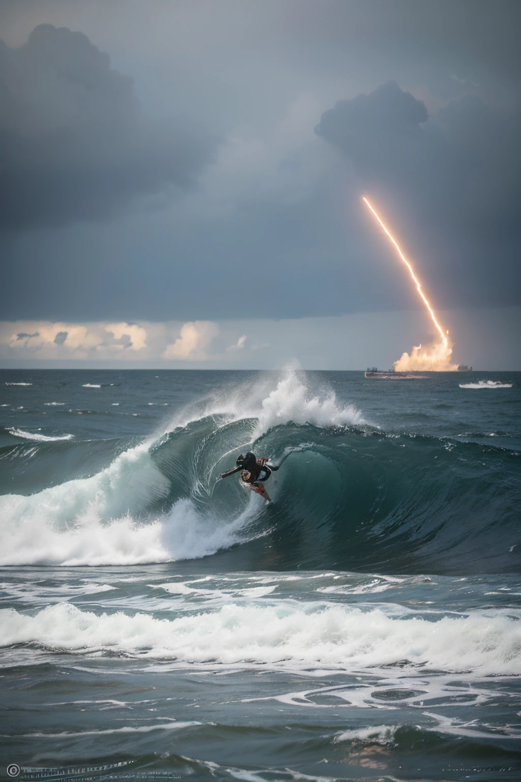 ukiyo-style，Sea sunshine，It combines traditional Japanese ukiyo-e style with modern painting techniques. The focus of the image should be on the waves, as the stormy sea and surging waves evoke a sense of power and movement. The elements of Star Wars can be subtly integrated into it, such as silhouettes of stormtroopers or lightsabers in the background. Colors should be bold and vibrant, with a sense of modernity, giving artworks a fresh and modern feel.