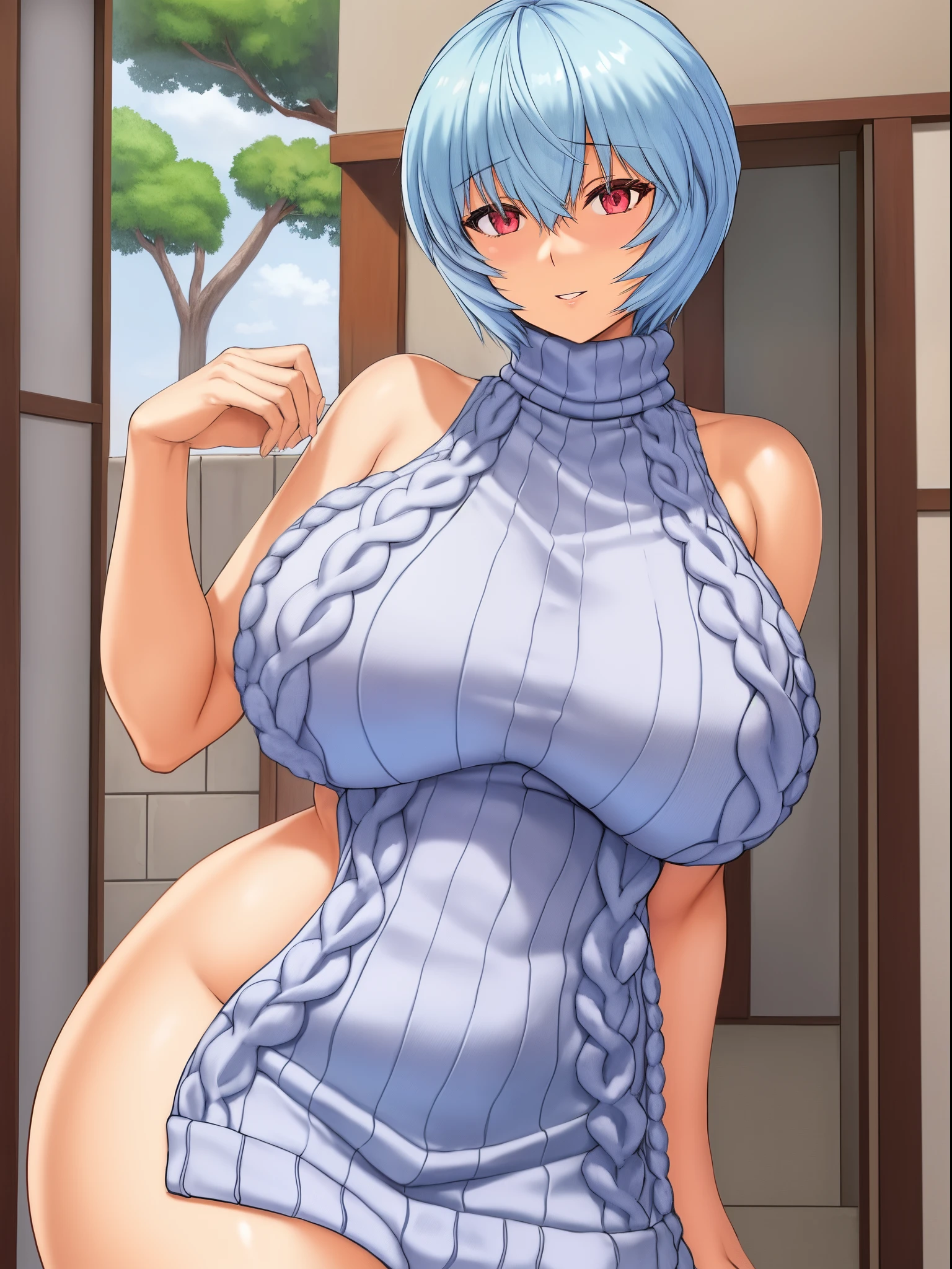 Ayanami_Rei_Mogudan, huge_breasts, virgin_killer_sweater