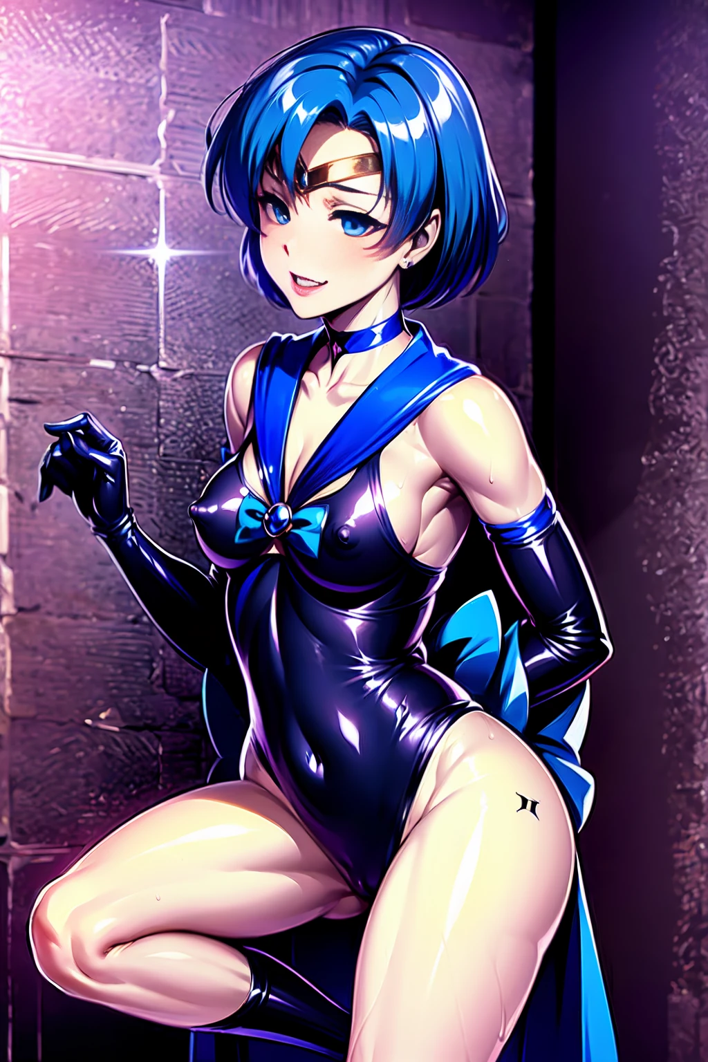 {nsfw},finely detail, beautiful detailed eyes, ultra detailed, ami mizuno, sailor mercury, dark-skinned female, corruption, dominatrix, pubic tattoo, dark aura, full body
1girl, full body,(ami mizuno:0,8), (sailor mercury:0,5), 1girl, solo female, mature female, standing, full body, evil, dark persona, bad end, contrapposto, bimbo,
lips, eyelashes, pubic hair, innie , evil grin, small breasts, erect nipples visible through clothing, areolae, licking, after , piercing, erect nipples visible through clothing, collarbone, veins on body, blue hair, blue eyes, short hair, beautiful detailed eyes,
between , skin tight, fingerless_gloves, victorian_clothes, pirate_costume
(pirate clothe:1.5), indifference,(bare shoulders:1.5),(under boobs:1.2),collarbone, (beautiful detailed background:1.2),(victorian city skyline:1), (rooftop:1),best quality, (beautiful lighting:1),