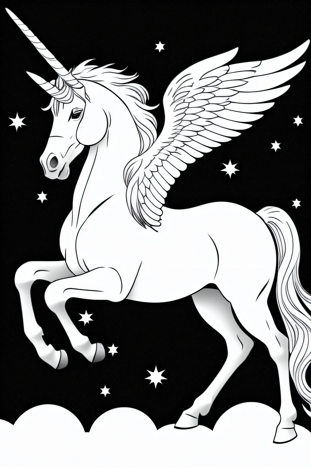 WHITE BACKGROUNDS PAGE Unicorn HORSE PEGASUS WINGS CLEAR OUTLINE Coloring Pages Graphic