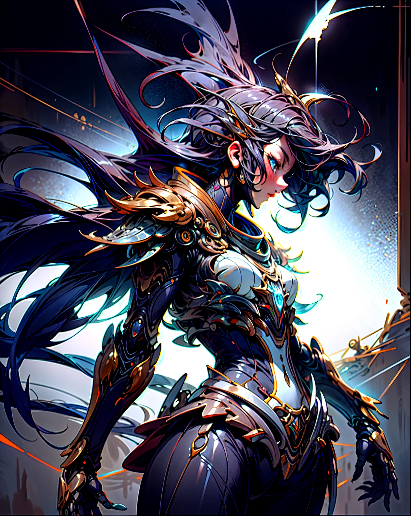tmasterpiece, Best quality, high qulity, (mirai:1.1), (Cyberpunk Costume Lightquisite Future), Beautiful and beautiful, ultra - detailed, great composition, floating, depth of fields, (VerydetailedCG,Unity 8k壁纸), (Beautiful detail background), Beautiful hair details, dramatic lights, gogeta, mechest quality at best,Ultra-high sharpnesoto realism
