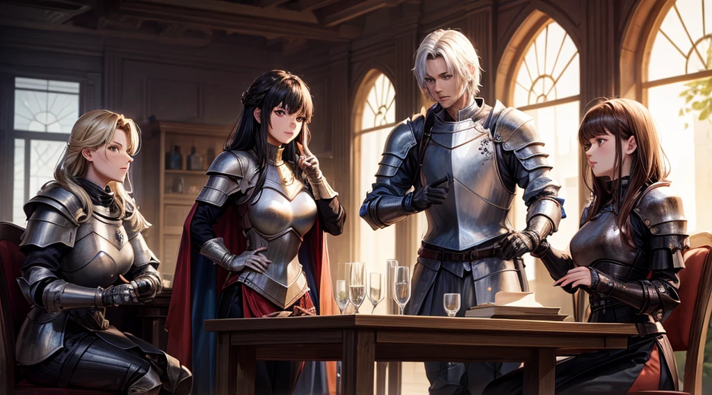Female knight,Male Knight,Strategy meeting,Pointing a finger,realisitic