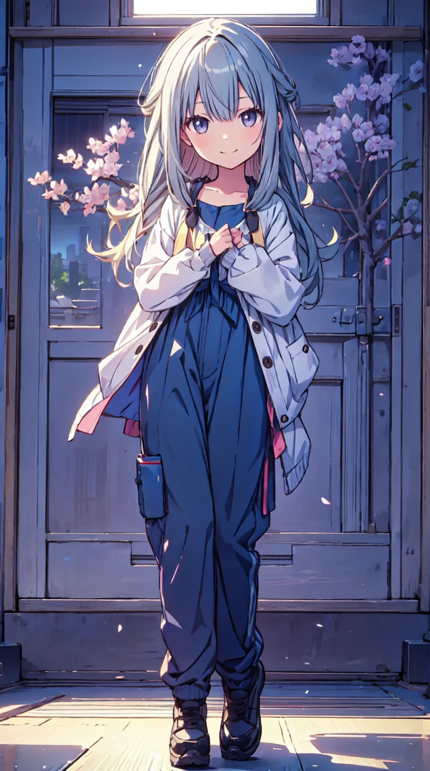 masutepiece, Best Quality,Illustration, Wallpaper, ultra -detail, 1little girl、♡、Futomo、Poses in motion、soft smiling、spring outfit