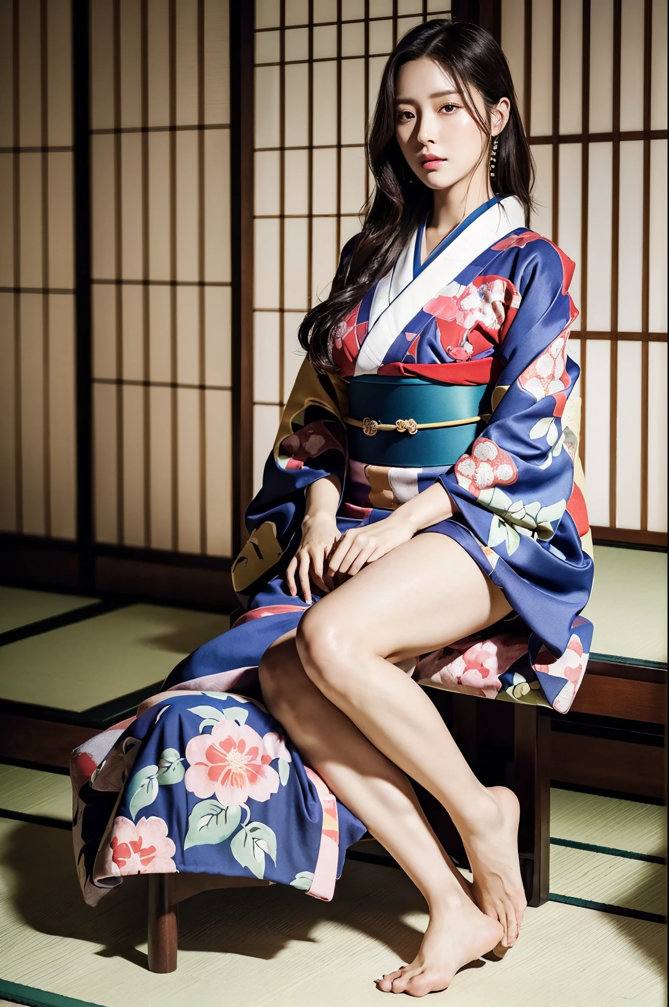 Araffe asian woman in a kimono sitting on a chair - SeaArt AI
