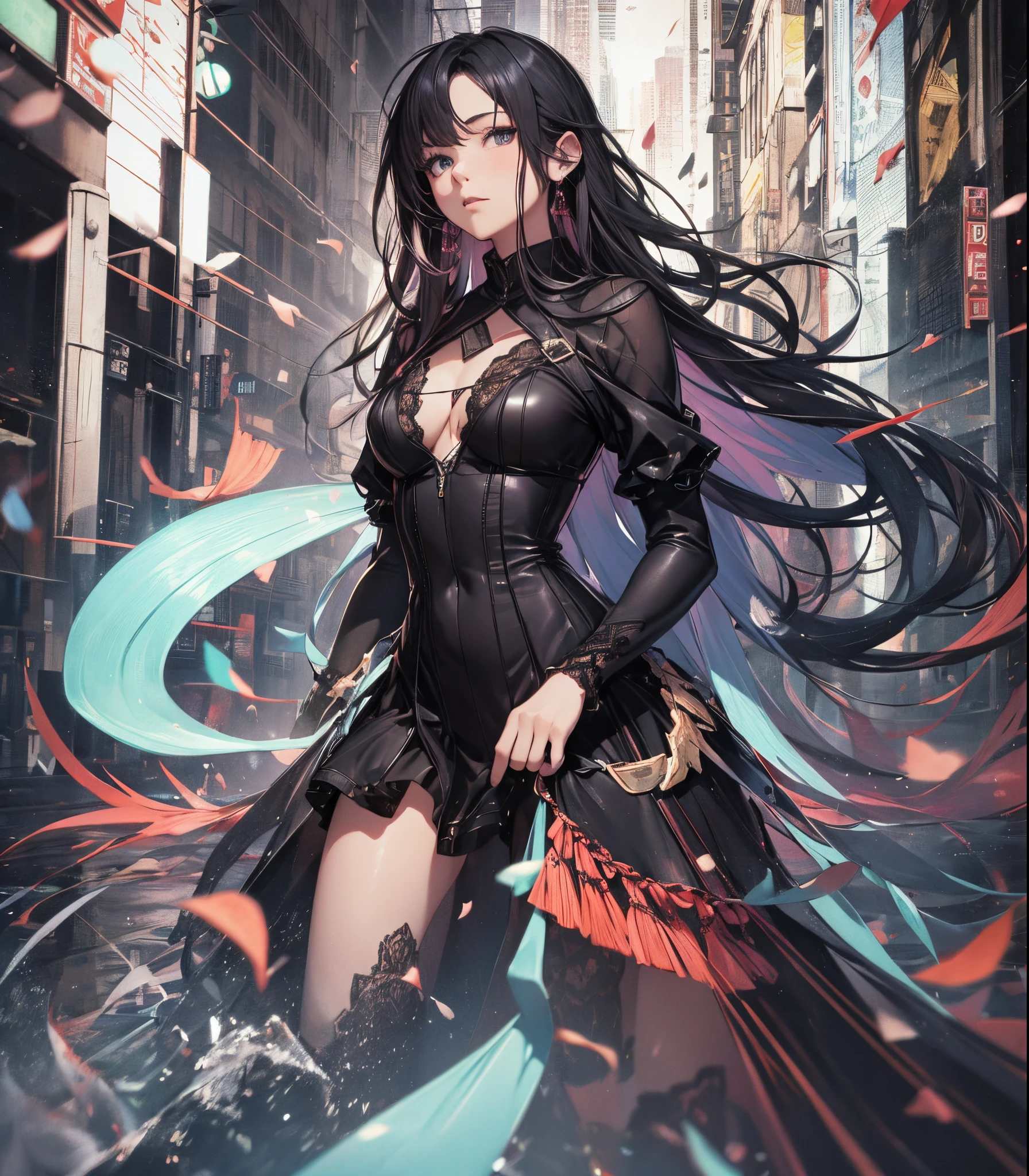 ((full body)), long hair,the night,A girl,lace black dress, deep shading,cold light,low tune,in the darkness nigth,RAW photogr,best qualtiy,tmasterpiece,Ultra-high resolution,Realistic1.5