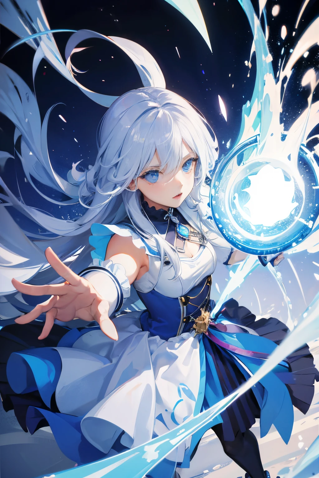 silber hair,blue eyess,attacking magic, Magic,