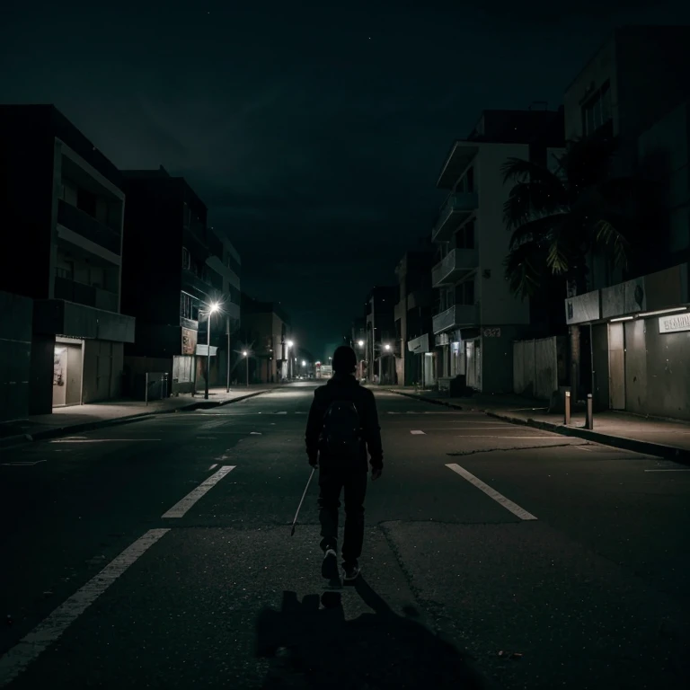 Make a scary story youtube thumbnail on a man walking at night on a deserted street scary realistic 4k ar--16.9