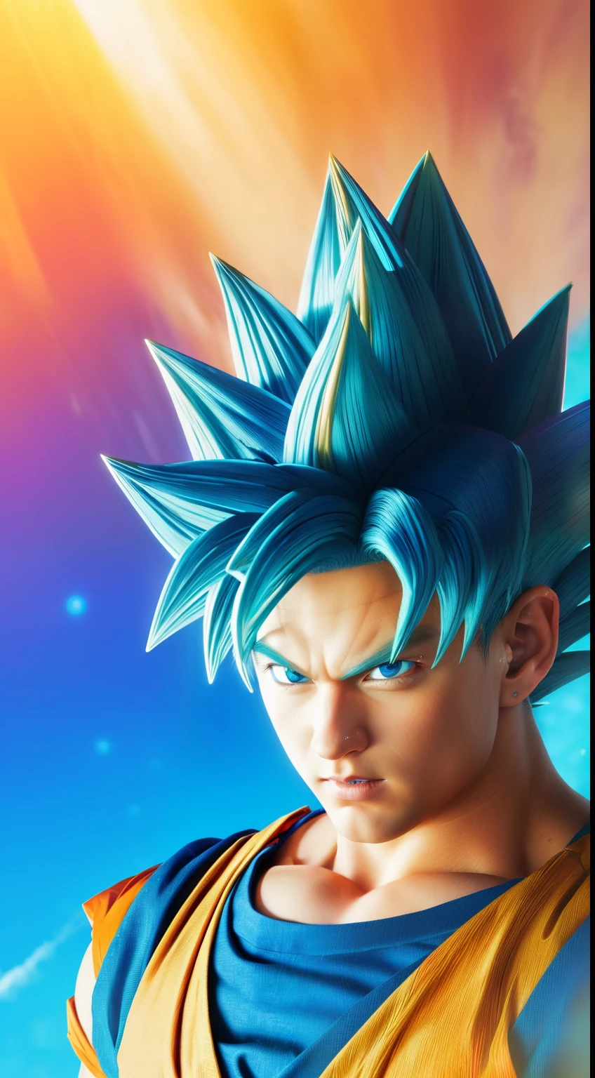 best quality, masterpiece, (realistic:1.2), son_goku, super_saiyan_blue, blue_hair, blue_eyes, blue_aura, portrait, ((side_view))