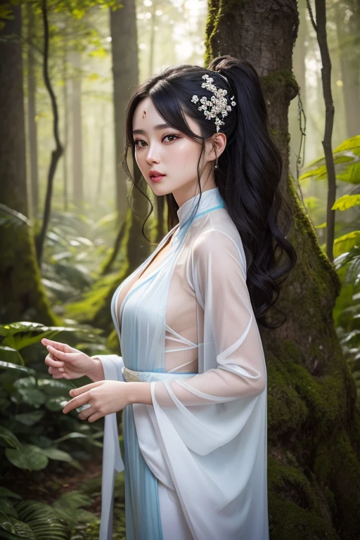 (best quality), (masterpiece), (1girl), solo, beautiful girl, perfect face, perfect body, big breast, sexy Hanfu, white Hanfu, simple line, hand draw