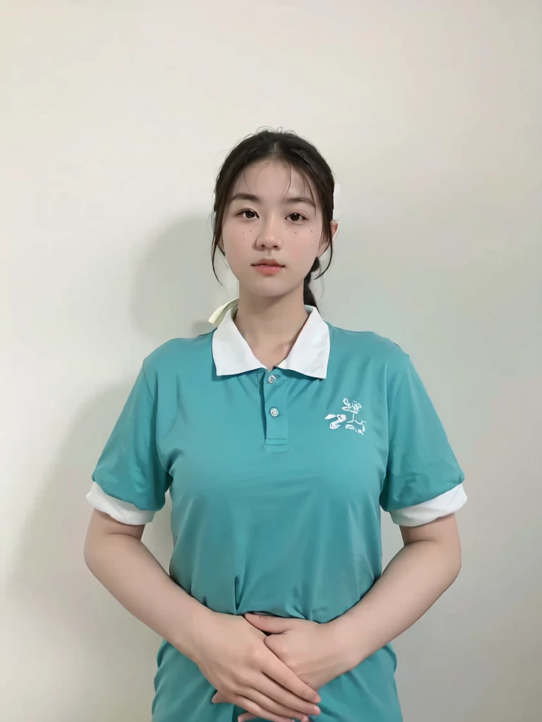 Dressed in a blue shirt、French and German woman standing with hands on belly, The collar white, Sleeves white,2 , Tomorrow Tran Brothers, 2 7 years oldn, photograph taken in 2 0 2 0, 2 9 years old, Meiling,en, Huang Longli, xue han, it was