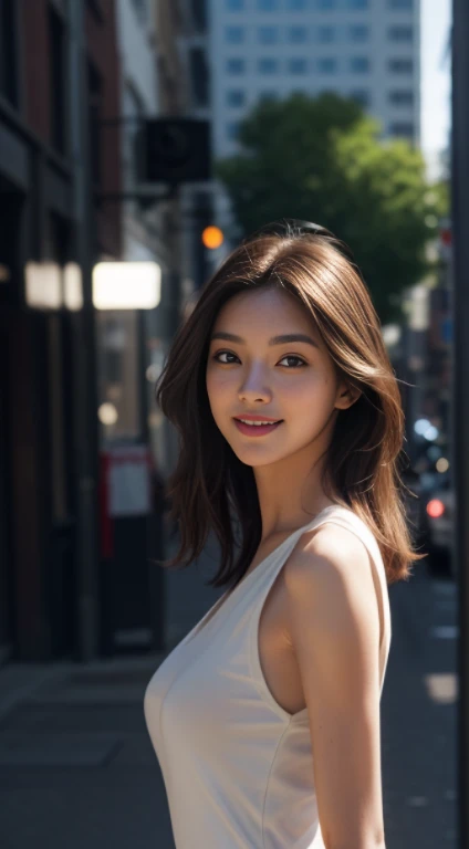 10, master-piece, RAW photo, full entire body, bestquality, photorealistic portrait, extremely detailed cg unity 8k wallpaper, Depth of Field, cinematic light, lens flare, ray tracing, (Very beautiful face....... , beautiful lips, beautidul eyes), Complex face details, ((ultra-detailed skin)) 1girls, In the dark, Deep Shadows, A Beautiful Girl, (The body is very slender........ :1.3), ((looking at the audience)),(big smile:1.3), Clear eyes, Front Shot, (pale skin), (Look very far ahead........, (upper body shot), (Brown cooked for the audience........:1.3), Very thin, mediuml breasts, thick thighs,, city scape,(Random trendy clothes, ), (Random environment,nighttime,daylight), (Random environment,in the city)