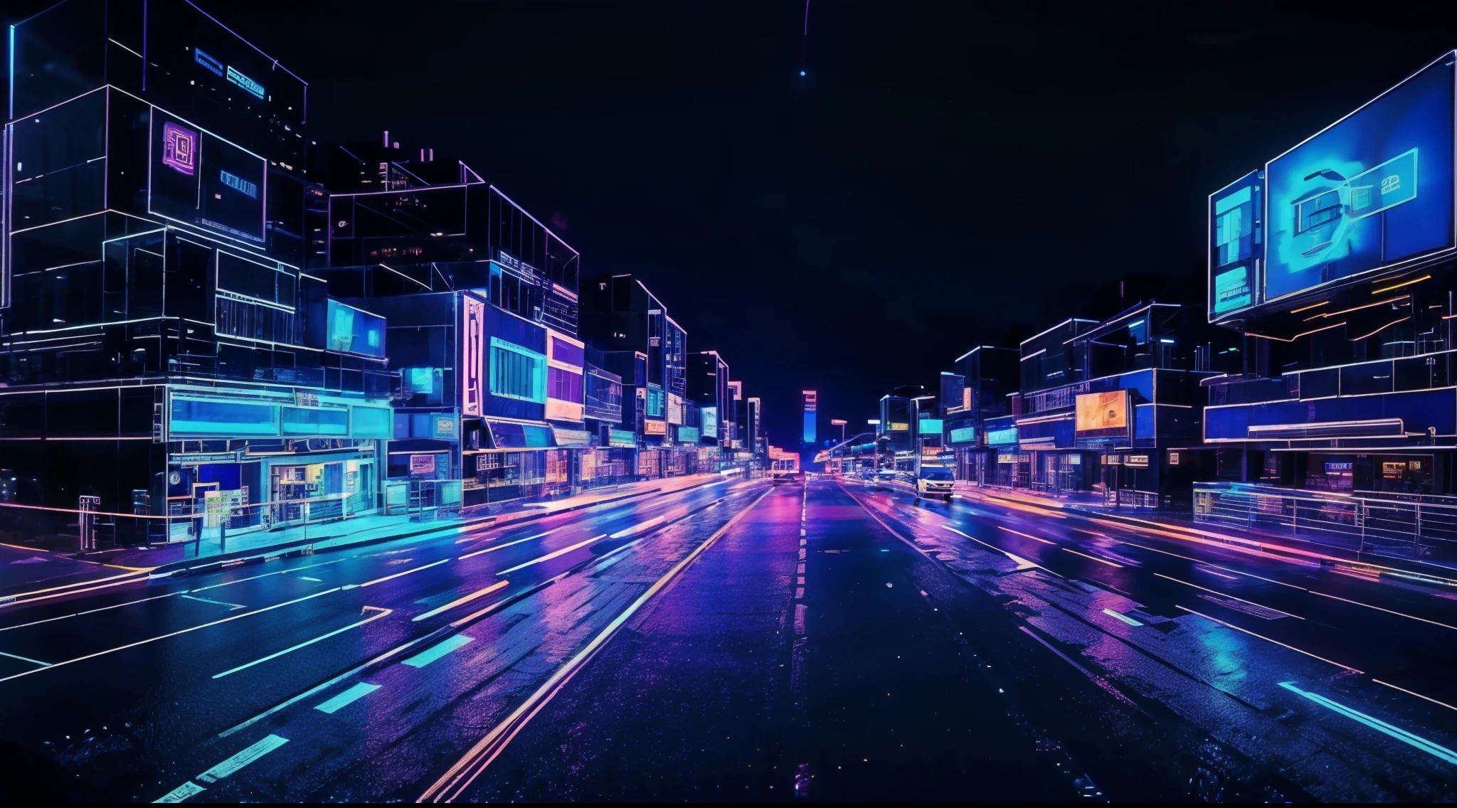 at night, cyberpunk city, city road, hq