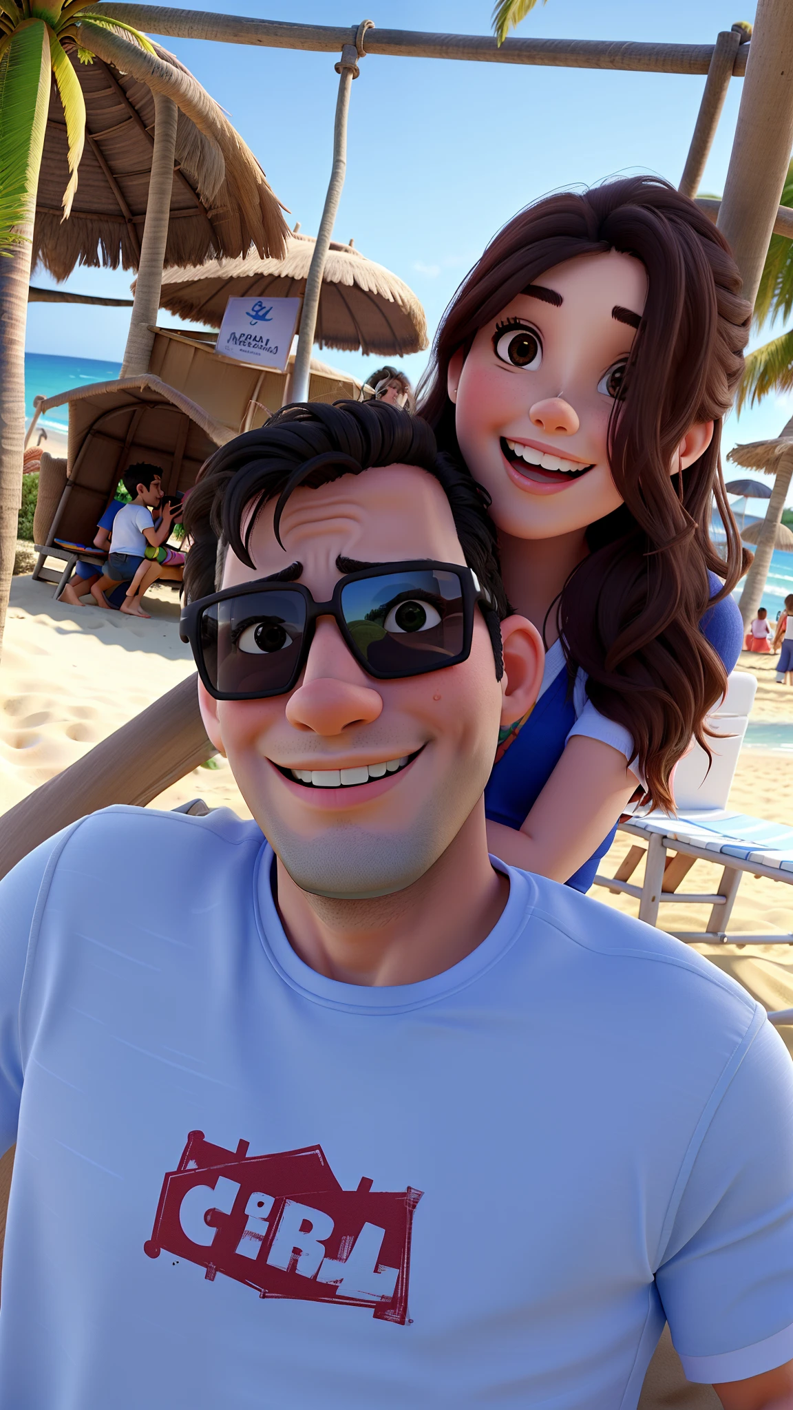 Casal em uma praia se divertindo