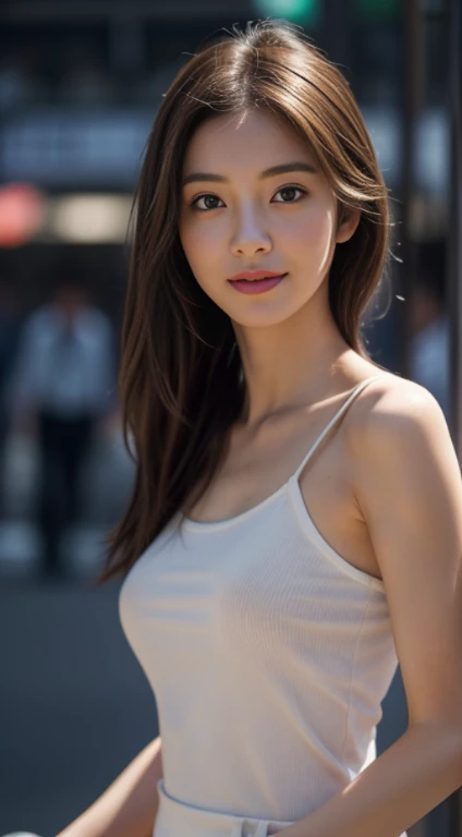 10, master-piece, RAW photo, full entire body, bestquality, photorealistic portrait, extremely detailed cg unity 8k wallpaper, Depth of Field, cinematic light, lens flare, ray tracing, (Very beautiful face......... , beautiful lips, beautidul eyes), Complex face details, ((ultra-detailed skin)) 1girls, In the dark, Deep Shadows, A Beautiful Girl, (The body is very slender. :1.3), ((looking at the audience)),(big smile:1.3), Clear eyes, Front Shot, (pale skin), (Look very far ahead.........., (upper body shot), (Brown cooked for the audience..........:1.3), Very thin, mediuml breasts, thick thighs,, city scape,(Random trendy clothes, Random clothing color), (Random environment,daylight), (Random environment,in tokyo city)