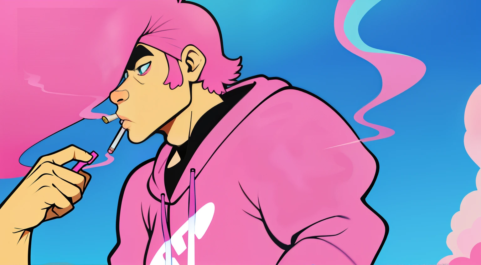 ape holding a vape pen and smoking it, blue and pink colours, make it more ape